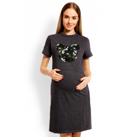 Grafitová tehotenská,dojčiaca nočná košeľa s motívom Mickey