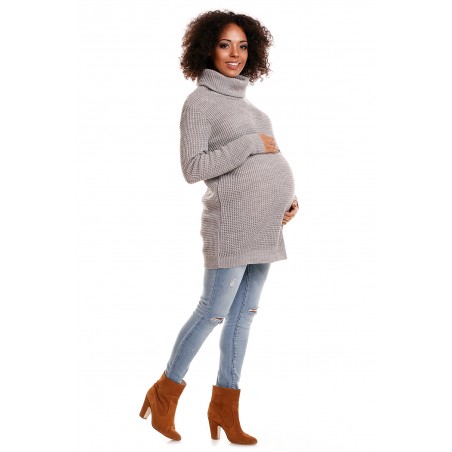 Sivý rolákový tehotenský sveter