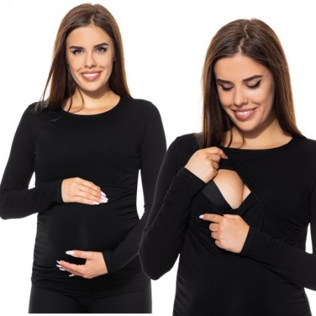 Čierne tehotenské/dojčiace tričko s dlhým rukávom