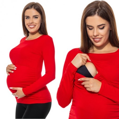 Červene tehotenské/dojčiace tričko s dlhým rukávom
