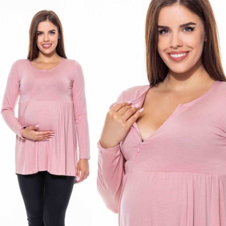Tehotenská/dojčiaca tunika s dlhým rukávom vo farbe ružová