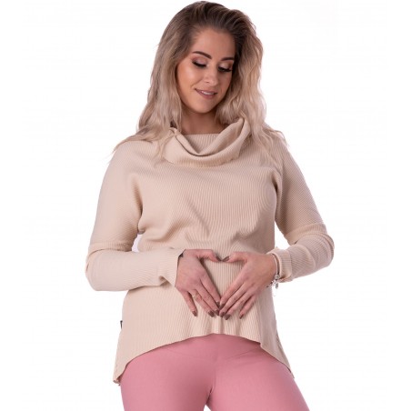 Béžový tehotenský svetrík z rebrovanej bavlny