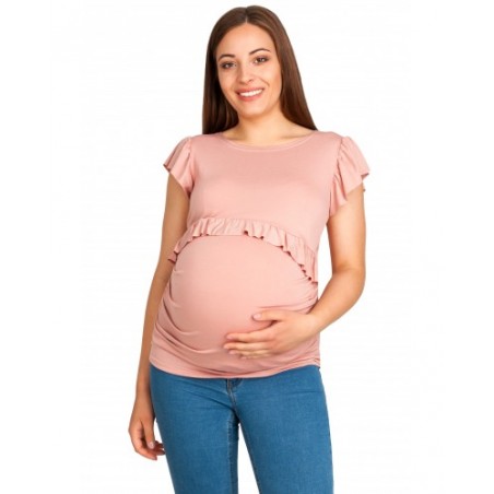 Púdrovo ružová tehotenská/dojčiaca blúzka s volánikmi