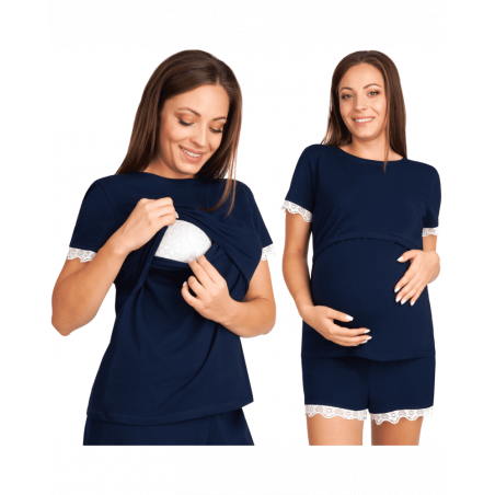 Tmavomodré tehotenské/dojčiace pyžamo Viki