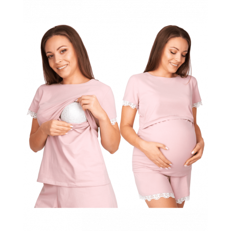 Ružové tehotenské/dojčiace pyžamo Viki